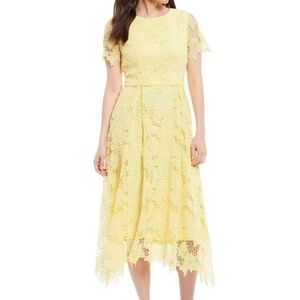 Preston & York Regina Lemon Yellow Lace Short Sleeve Fit & Flare Midi Dress 18